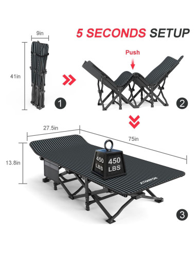Cama de Camping Plegable ATORPOK con Cojín 204 kg 190.5x68.6 cm