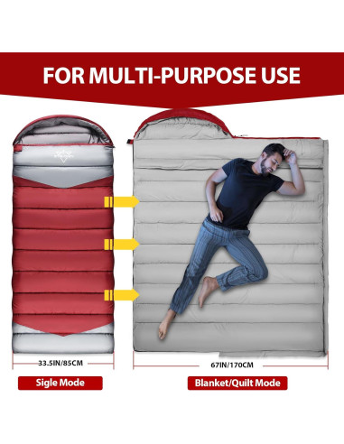 Saco de Dormir ETGLCOZY 4 Estaciones 220.9x85.1cm para Camping