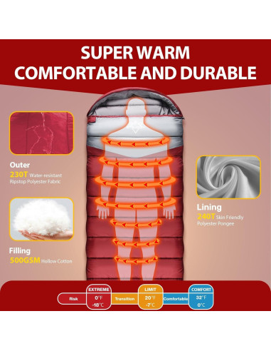 Saco de Dormir ETGLCOZY 4 Estaciones 220.9x85.1cm para Camping