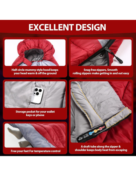 Saco de Dormir ETGLCOZY 4 Estaciones 220.9x85.1cm para Camping