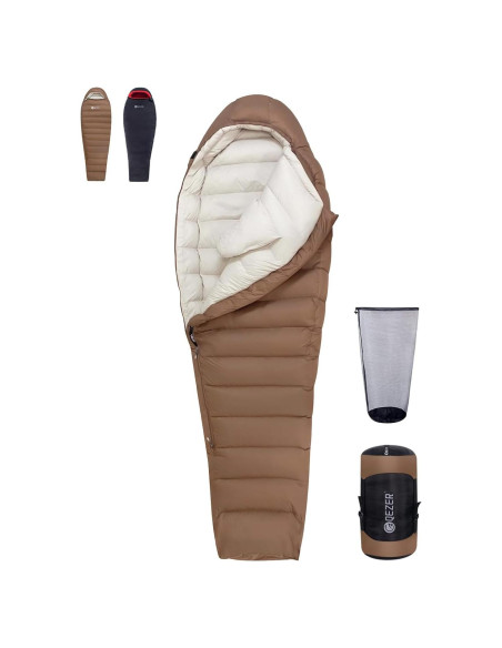 Saco de dormir QEZER 0 grados Momia Plumón 1.5 kg