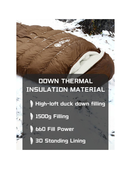 Saco de dormir QEZER 0 grados Momia Plumón 1.5 kg