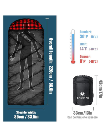 Saco de Dormir ShinHye 0 Grados Franela Algodón XXL Camping