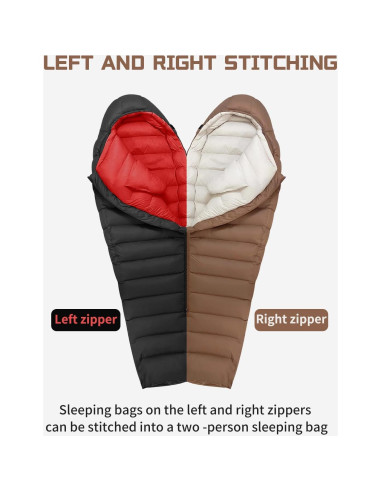 Saco de dormir QEZER 0 grados Momia Plumón 1.5 kg