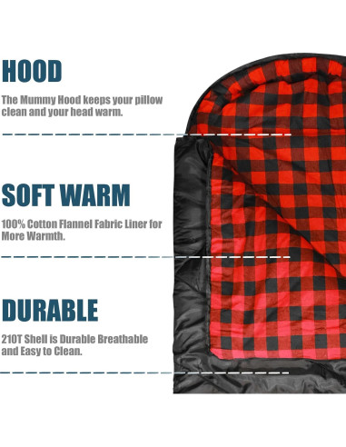 Saco de Dormir ShinHye 0 Grados Franela Algodón XXL Camping