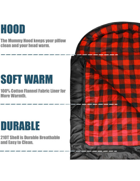 Saco de Dormir ShinHye 0 Grados Franela Algodón XXL Camping