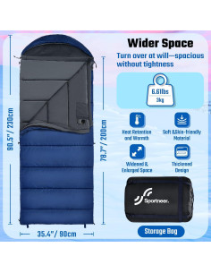 Saco de Dormir Sportneer XXL 0 Grados Invierno Capucha Desmontable 2