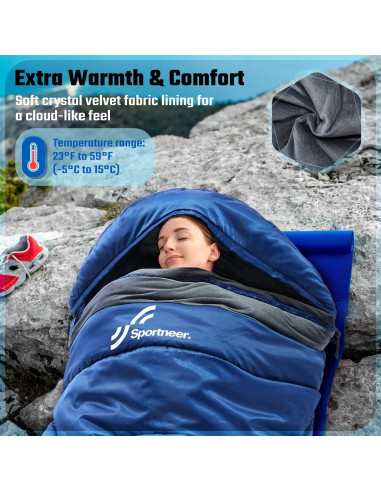 Saco de Dormir Sportneer XXL 0 Grados Invierno Capucha Desmontable
