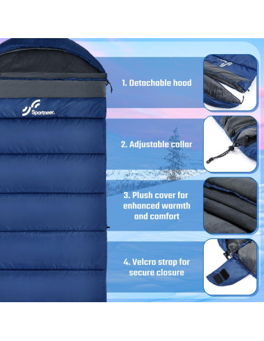 Saco de Dormir Sportneer XXL 0 Grados Invierno Capucha Desmontable