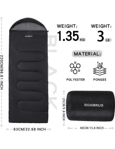 Saco de Dormir ROAMRUS Gris Oscuro 3LB 3/4 Estaciones 1.36kg 2