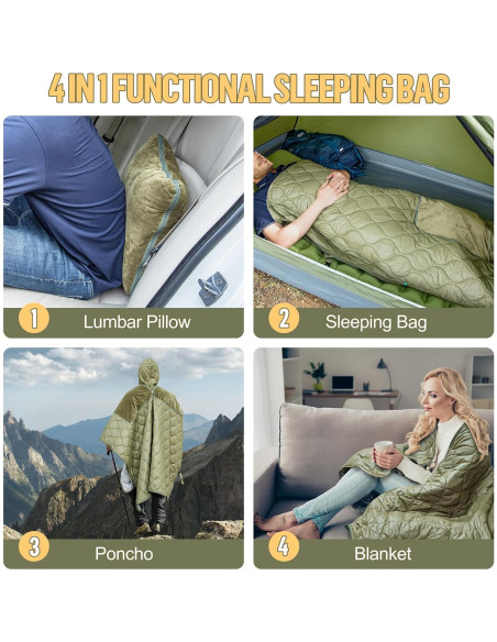 Saco de dormir Night Cat 4 en 1 para camping - Verde militar