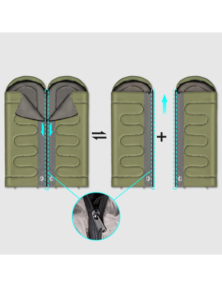 Saco de dormir doble Night Cat verde militar 210x140 cm