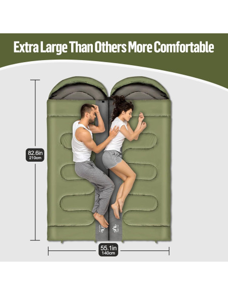 Saco de dormir doble Night Cat verde militar 210x140 cm