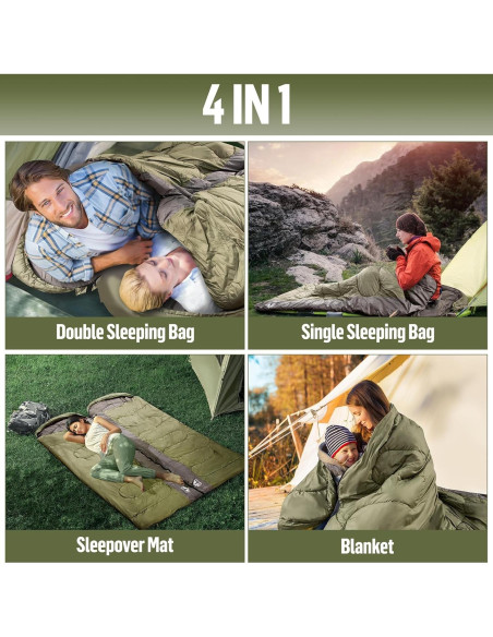 Saco de dormir doble Night Cat verde militar 210x140 cm