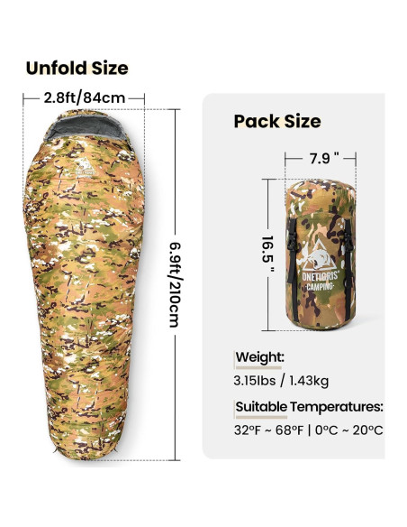 Saco de Dormir Mummy OneTigris 4 Estaciones 0C Camo