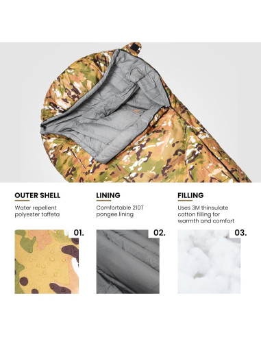 Saco de Dormir Mummy OneTigris 4 Estaciones 0C Camo