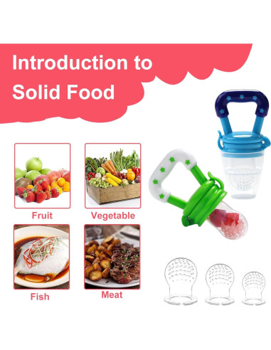 Alimentador de Comida para Bebé Welcoyo Rosa 3 Pcs + 6 Chupetes