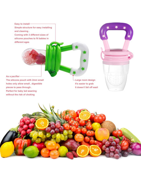 Alimentador de Comida para Bebé Welcoyo Rosa 3 Pcs + 6 Chupetes