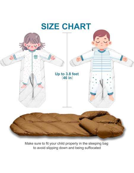 Saco de Dormir Infantil AZITREK 107 cm Acolchado para Camping