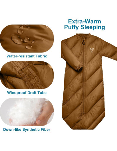 Saco de Dormir Infantil AZITREK 107 cm Acolchado para Camping