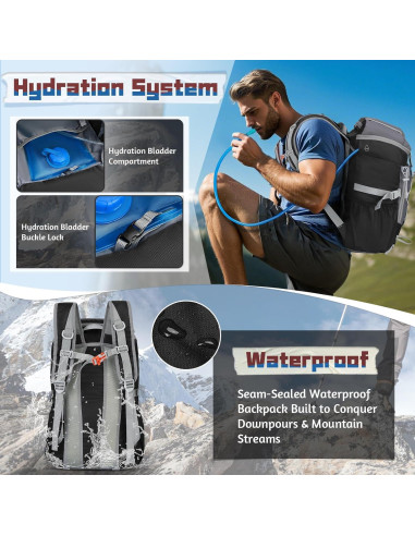 Mochila de Senderismo Plegable RAINSMORE 40L Impermeable Negra