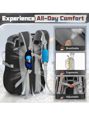 Mochila de Senderismo Plegable RAINSMORE 40L Impermeable Negra