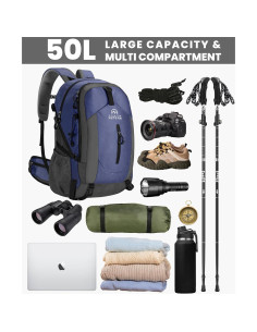 Mochila de Senderismo OutdoorMaster 50L Impermeable Azul 2