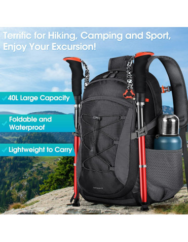Mochila de Senderismo RAINSMORE 40L Impermeable Plegable
