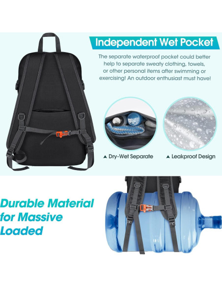 Mochila de Senderismo RAINSMORE 40L Impermeable Plegable