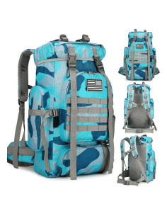 Mochila de senderismo 45L impermeable ligera Camo azul