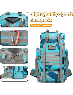 Mochila de senderismo 45L impermeable ligera Camo azul 2