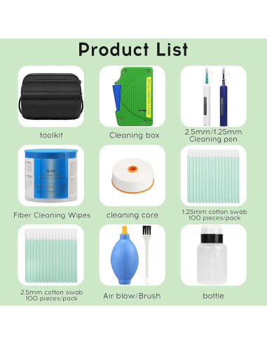 Kit de limpieza de fibra óptica 11 en 1 Sumchan - SC/LC/FC/ST