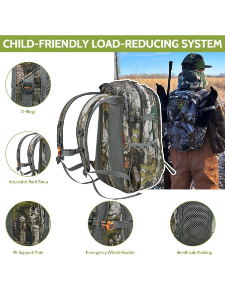 Mochila de Caza para Niños WIDL CEDAR 30L Camo 11 Bolsillos