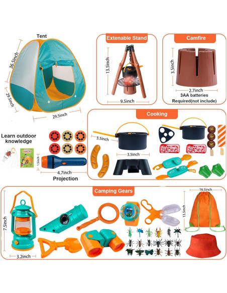 Juego de Camping para Niños 50pcs Qtioucp con Carpa y Linterna