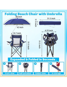 Juego de 4 Sillas de Playa Plegables Yuntau con Paraguas 2