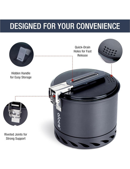 Olla de Camping Alocs 1.4L con Intercambiador de Calor