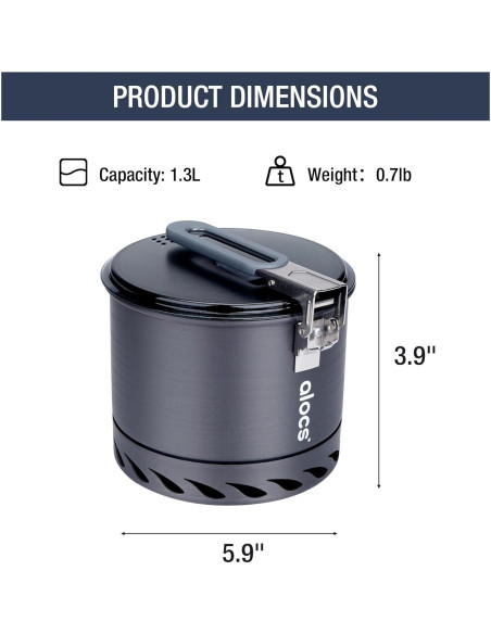 Olla de Camping Alocs 1.4L con Intercambiador de Calor