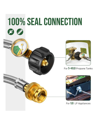 Adaptador Manguera Propano Alloxity 1.83m 1lb a 20lb con Medidor
