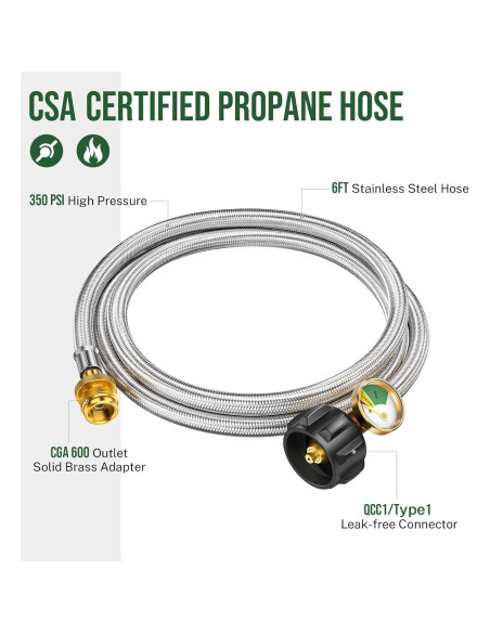 Adaptador Manguera Propano Alloxity 1.83m 1lb a 20lb con Medidor