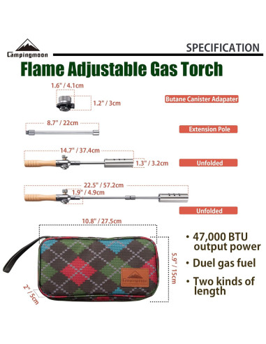 Antorcha de Camping Campingmoon MT-3955 Doble Combustible 57 cm