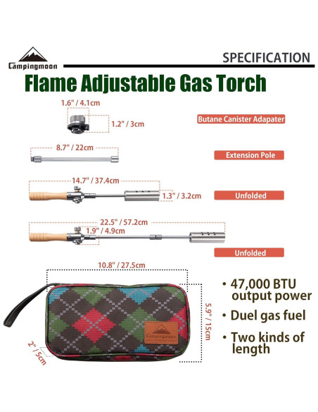Antorcha de Camping Campingmoon MT-3955 Doble Combustible 57 cm