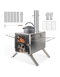 Estufa de Leña Portátil LAMA de Acero Inoxidable con Chimenea