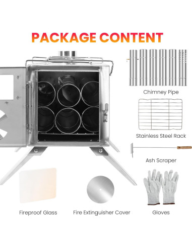 Estufa de Leña Portátil LAMA de Acero Inoxidable con Chimenea