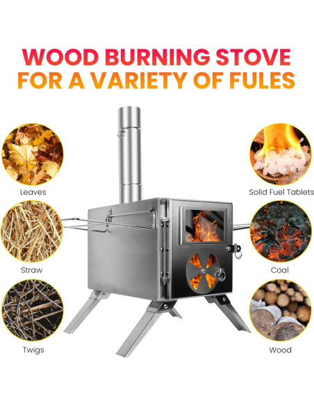 Estufa de Leña Portátil LAMA de Acero Inoxidable con Chimenea