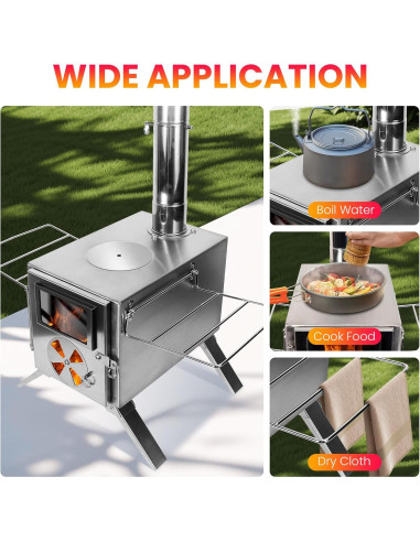 Estufa de Leña Portátil LAMA de Acero Inoxidable con Chimenea