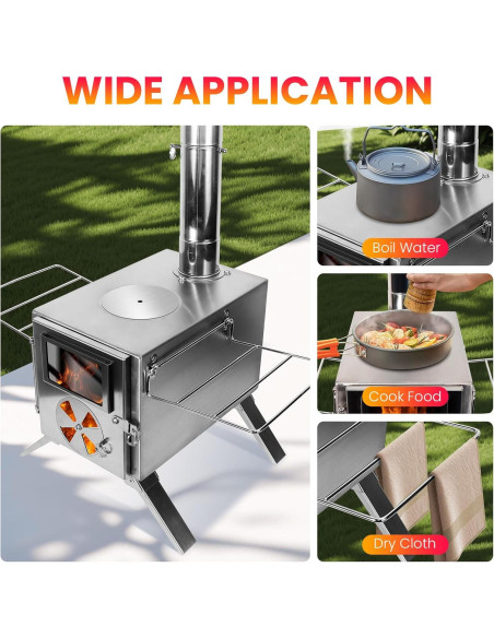 Estufa de Leña Portátil LAMA de Acero Inoxidable con Chimenea
