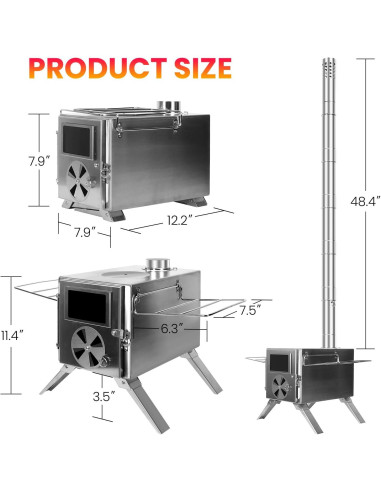 Estufa de Leña Portátil LAMA de Acero Inoxidable con Chimenea