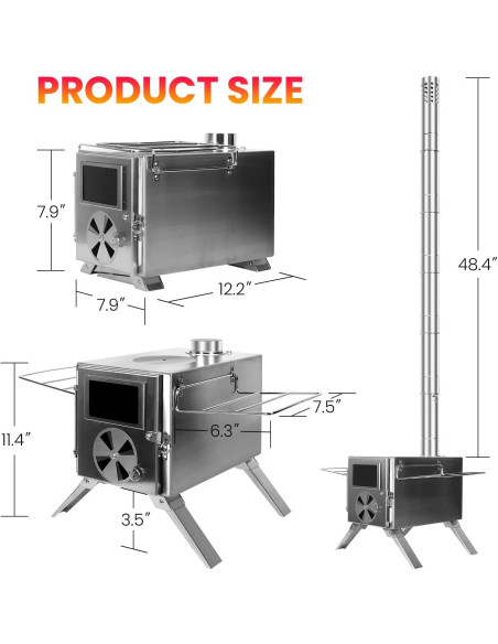 Estufa de Leña Portátil LAMA de Acero Inoxidable con Chimenea