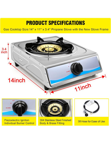 Cocina de Gas Portátil FORIMO 1 Quemador Acero Inoxidable 2.9 kW