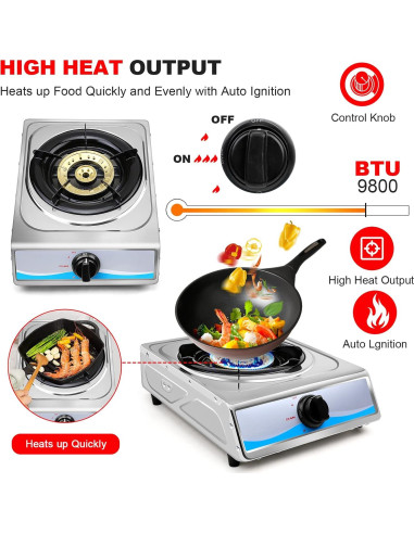 Cocina de Gas Portátil FORIMO 1 Quemador Acero Inoxidable 2.9 kW